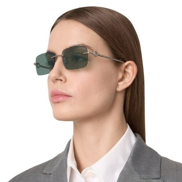 Gucci Women Sunglasses Silver Green Mirror Rectangle GG1703S 002 BRAND NEW